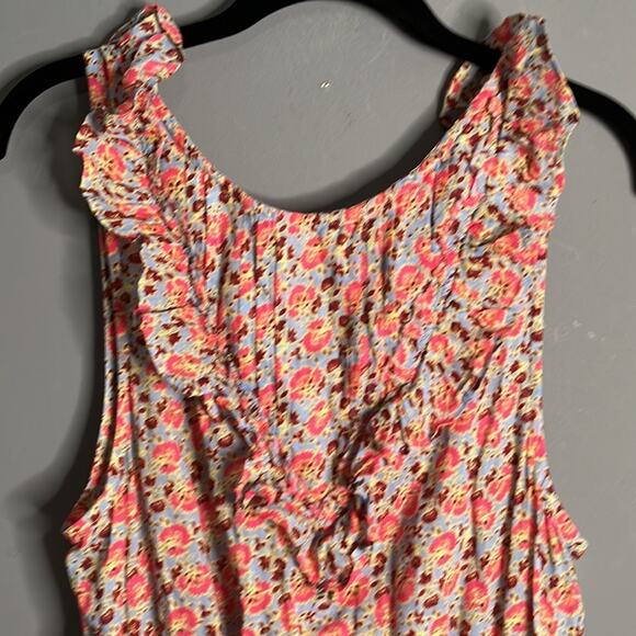 Free People Pink and Blue Floral Dress With Ruffle and Smocked Detail Size Small - Picture 2 of 9